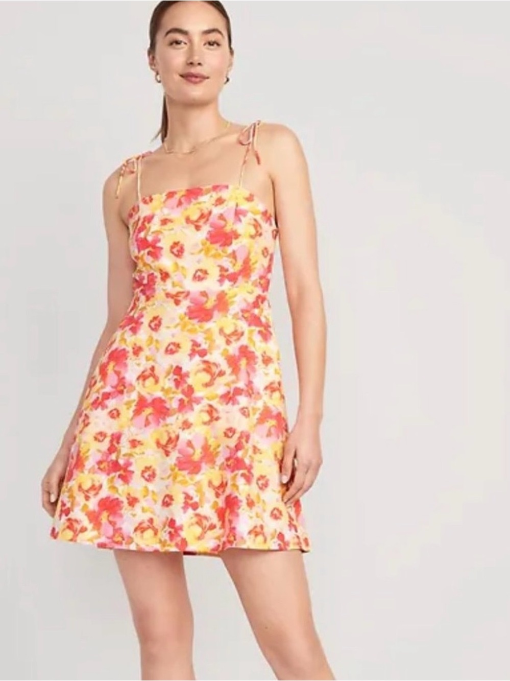 Old Navy Pink Watercolor Floral Linen Blend Cami Tie Strap Mini Dress XL